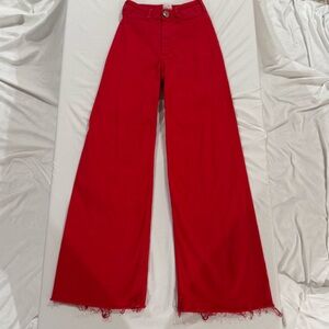 Maeve Anthropologie Red Wide Leg Cropped Pants Raw Hem Size 23T